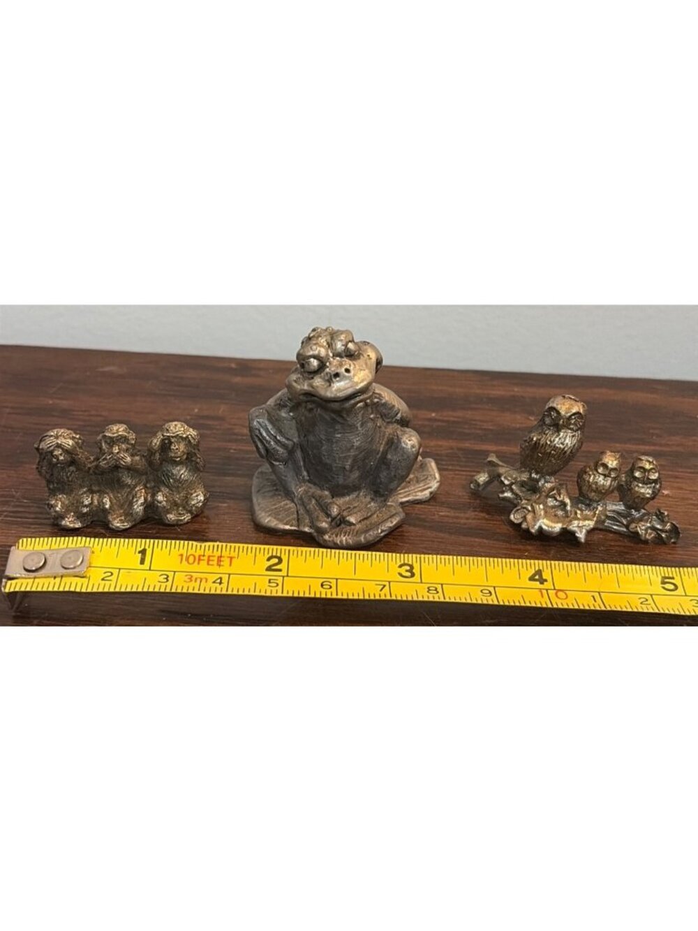 VTG Pewter Animal Figurines - Frog Owls & Monkeys Set Collectible Decor Pieces
